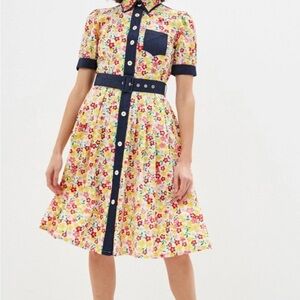 United colors of Benetton Floral Button-Down Dress with Navy Accents